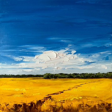 原版黃色田野繪畫天空風景油畫在帆布上厚塗藝術
