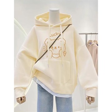 慵懶風加絨加厚秋冬2025新款爆款連帽衛衣女胖mm寬松大碼外套上衣