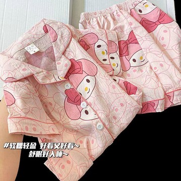 【臺灣-出貨】夏季女款雲朵棉兒童美樂蒂睡衣短袖薄款女童-空調家居服套裝DNF5