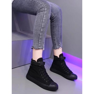 冬季休閑中幫帆布鞋全黑大碼41內增高邦板鞋女新款加絨白色2025潮