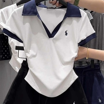 時尚刺繡POLO衫 上衣 POLO衫 大碼小馬刺繡短袖上衣女 夏季胖mm寬鬆顯瘦上衣 夏日服飾 美式透氣衣服 韓係多巴胺
