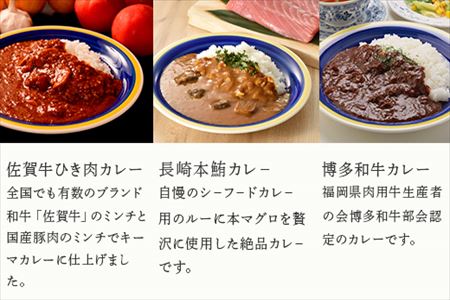 九州ご当地カレー佐賀牛ひき肉カレー180g×4、博多和牛カレー、長崎本鮪カレー、黒豚ポークソテーカレー、古処鶏和風カレー各180g×2(合計2.16kg)