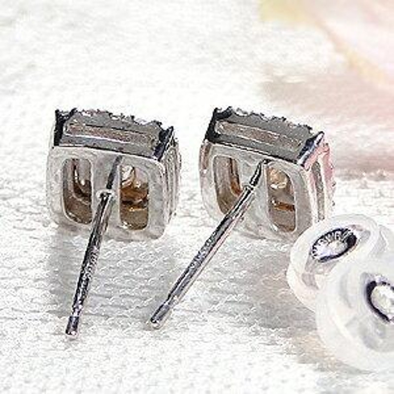 合計0.30ct】スクエアカット ダイヤモンド スタッドピアス K18YG