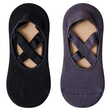 NicoFun 愛定做 加厚毛巾底芭蕾舞鞋防滑瑜珈短襪 女襪 2雙/黑色+深灰  22~24.5cm