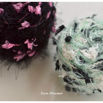 仙女風花式紗毛絨手混線 鉤針特色毛線 包包小物DIY編織手工線 黑色羽毛紗 綠色棒針紗線