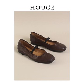 法式復古真皮瑪麗珍鞋女馬皮豬鼻子淺口單鞋一字帶舒適軟底小皮鞋