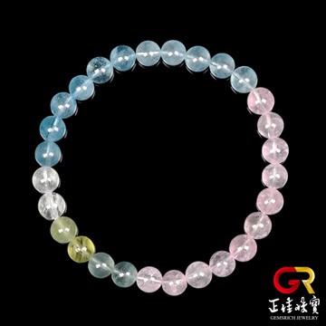 【正佳珠寶】摩根石 高品冰質彩虹 6.4-6.8mm 彩虹摩根石手珠｜日本彈力繩