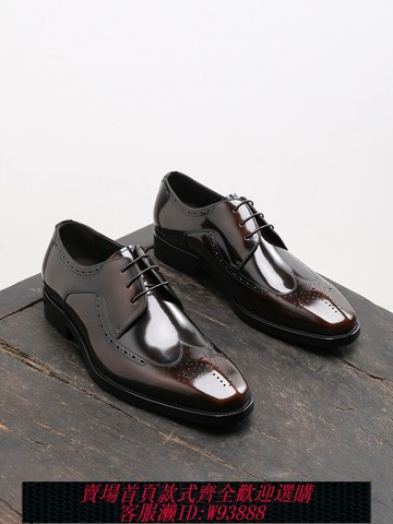 {台灣公司貨 可打統編}英倫皮鞋男正裝商務系帶德比鞋布洛克亮皮結婚新郎鞋真皮雕花秋季