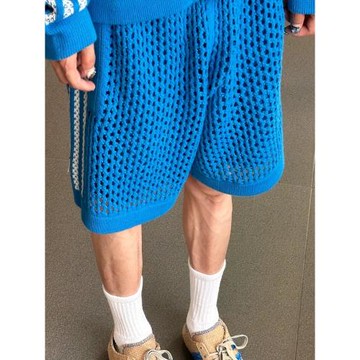 陳冠希同款情侶針織鏤空短褲舒適柔軟透氣網狀五分褲男女同款