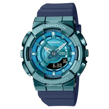 CASIO 卡西歐 G-SHOCK 耀眼獨特 金屬時尚 人氣雙顯 手錶 GM-S110LB-2A  藍色