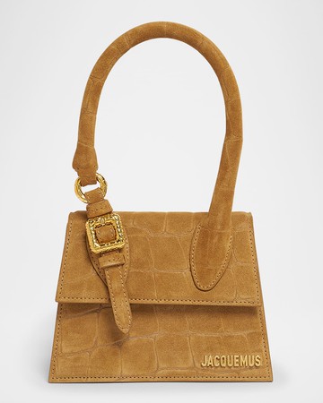 Le Chiquito Moyen Croc-Embossed Suede Top-Handle Bag