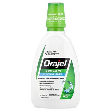 Orajel, 牙齦疼痛緩解，無乙醇，舒緩薄荷，16 液量盎司（473.2 毫升）