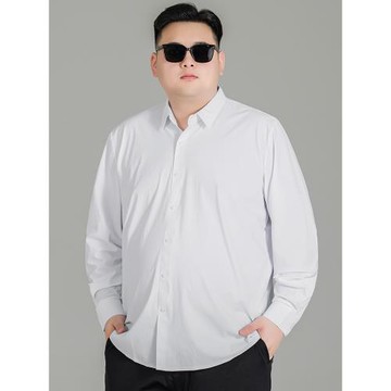 加肥加大商務免燙襯衫男長袖春秋季胖子純色襯衣男士大碼寬松寸衫