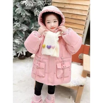 女童冬季羽絨棉服加絨加厚2025新款洋氣棉襖中小童寶寶外套送圍巾