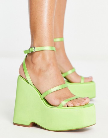ASOS DESIGN Number high wedge mules in lime-Green