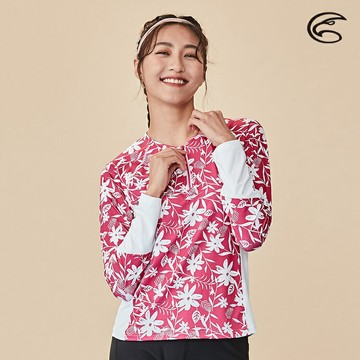 ADISI 女半門襟抗UV印花防磨防曬長袖上衣(舒適版) AR2113075【花花世界印花】(防磨衣、水母衣、溯溪、浮潛、衝浪)