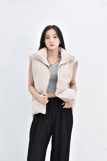 (2XL) 無袖背心杏色外套