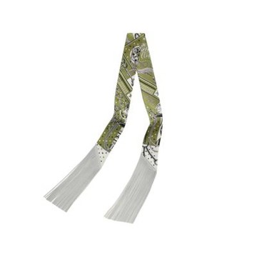 Hermes 愛馬仕Bandana流蘇Twilly絲巾(橄欖綠/鎏銀)