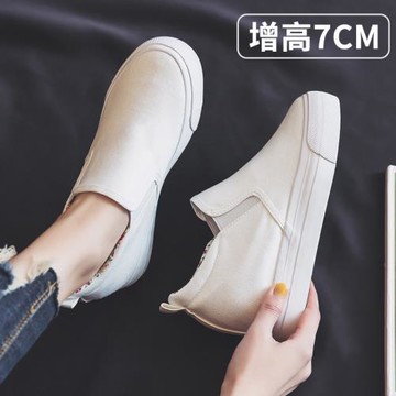 小白鞋女2024春季內增高厚底帆布鞋一腳蹬透氣百搭韓版休閑單鞋子