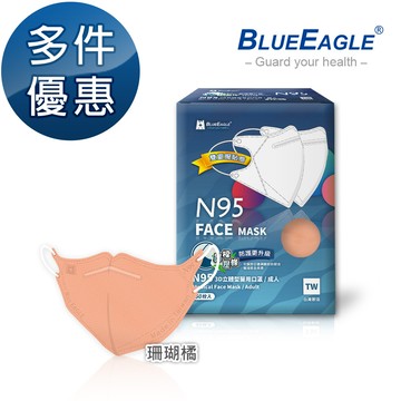 【藍鷹牌】壓條款 N95醫用立體型成人口罩 五層防護 珊瑚橘 50片/盒 多件優惠中 NP-3DMWUSO-50