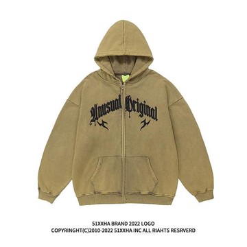 秋季古著vintage哥特字母開衫連帽衛衣男女潮牌寬松情侶休閑外套