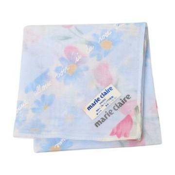 marie claire 日本製100%棉春日花語圖騰字母LOGO帕巾(粉藍系/46CM)