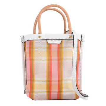 TORY BURCH 145654 燙金LOGO格紋迷你兩用包.白邊