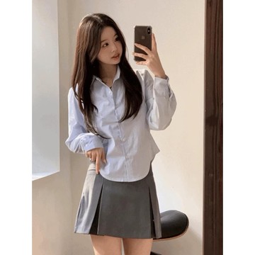 Codibook｜韓國 ONMYONE 間條彈性圓領短版襯衫 (2色)［預購］襯衫 女裝