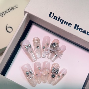 🎀純手工穿戴甲🎀雪花晶石貓眼純手工穿戴甲美甲聖誕顯白秋冬精緻美甲貼片氣質輕奢新年美甲貼片高級感穿戴甲顯白美甲片 CL9K