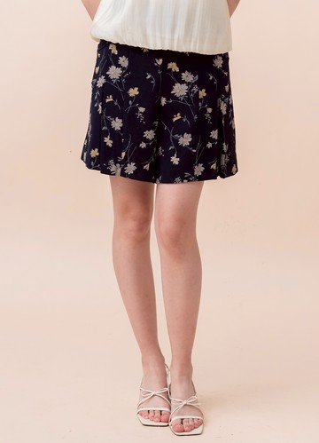 雅緻時光印花合褶短褲裙
