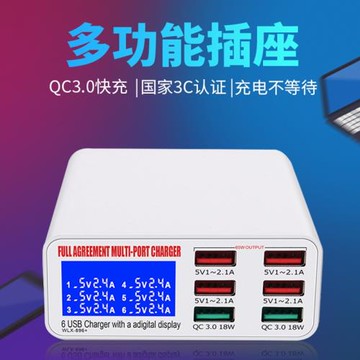 多口充電器多孔usb插頭桌面充電站PD65W快充多功能智能數顯插座手機充電樁工作室大功率插排充電塢