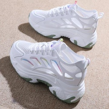 老爹鞋2025新款夏季厚底小白網鞋薄款網面女內增高運動鞋百搭休閑