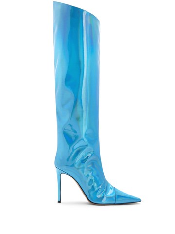Alexandre Vauthier - Alex 105mm metallic-finish boots - women - Leather/Polyurethane/Polyester/Calf Leather - 38 - Blue