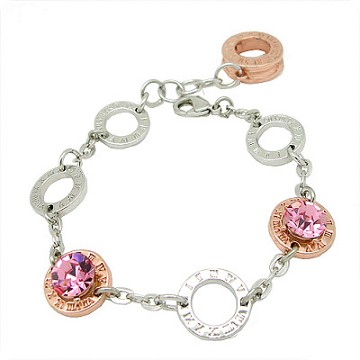 【Charme】 粉紅鋯石羅馬數字水晶鑽 手鍊