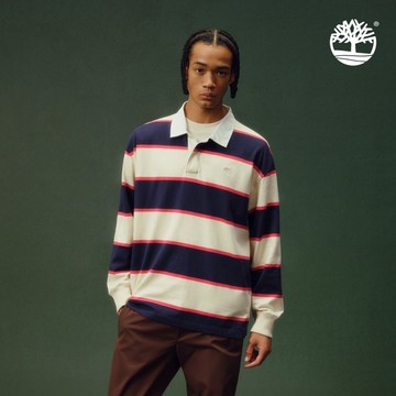 Timberland 中性藍米色寬版橄欖球POLO衫|A2Q4TA5T