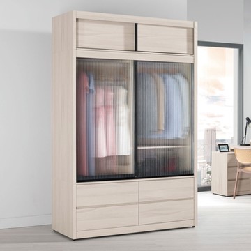 文創集 亨利5.1尺鋁框玻璃推門四抽加高衣櫃組合-152x61x236cm免組