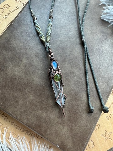 WW324 繞銅線復古做舊 wire wrap 碧璽 月亮石 白水晶柱 吊咀