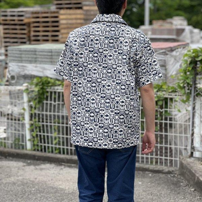 サムライジーンズ 牛若丸家紋柄 ハワイアンシャツ SSA22-UW