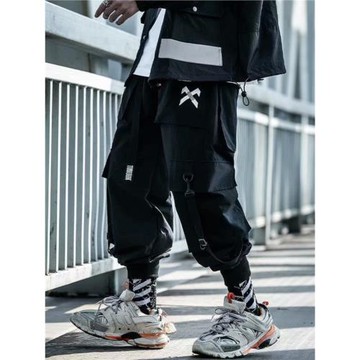 傘兵戰術機能風暗黑系高街痞帥束腳褲男春秋寬松ins闊腿工裝褲潮