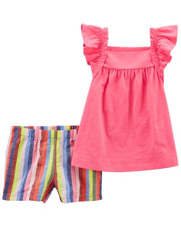 Toddler Toddler Girl 2-Piece Pink Flutter Sleeve Top & Shorts Set