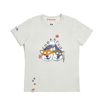 江戶勝 日系 女裝 勝太郎系列 臉碰臉短袖T恤(淺灰色) #上衣