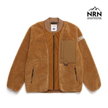 男女同款 NRN 人造毛皮開襟羊毛外套 - 咖啡色