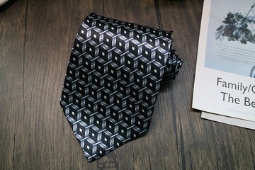 黑色菱形格真丝领带礼盒休闲绅士necktie