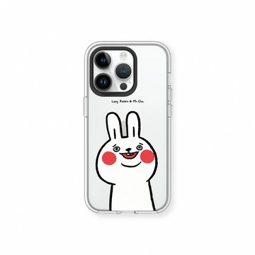RHINOSHIELD iPhone 16/Plus/Pro/Max Clear 抗黃化透明防摔手機殼｜相機鍵按鈕版｜懶散兔與啾先生-傻笑