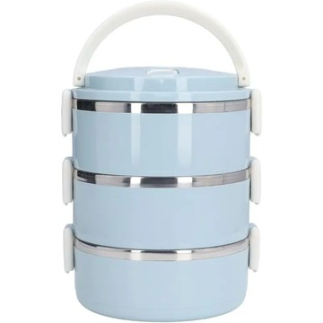 HAMEKA 三層可疊手把便當盒 - 藍色 2100ml 優質不鏽鋼/PP  1組