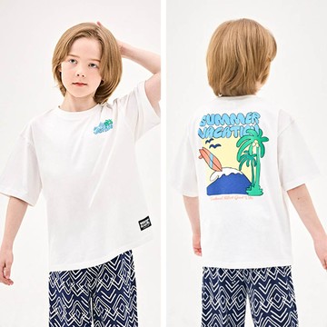 韓國 Jelispoon - 衝浪假期背後印短袖上衣-白