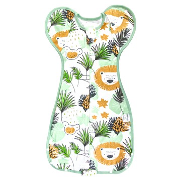 OhBabyLying 開釦袖成長包巾 100%棉 親膚透氣 加長加寬 腳腳活動不設限  雨林獅子 綠色 + 黃色