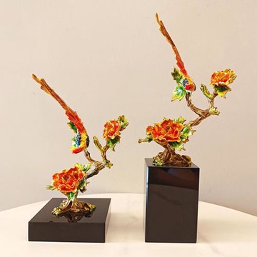 新中式創意擺件家居輕奢琺瑯彩鳥語花香辦公桌客廳玄關桌面裝飾品