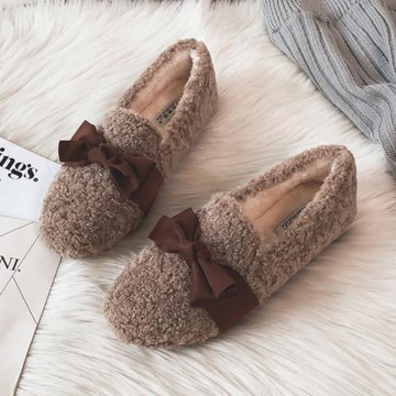 毛毛鞋女冬外穿2025新款厚底羊羔毛豆豆鞋加絨棉鞋大碼41到43秋季