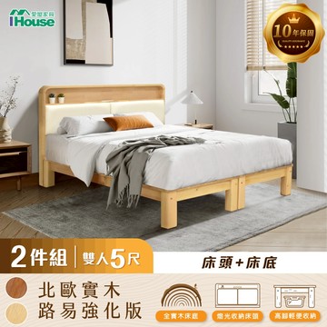 IHouse-強化款 北歐實木房間2件組 (907床頭+路易床底)
